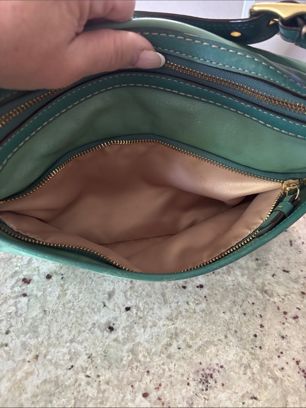 Coach Vintage Teal Leather Shoulder Bag with Front Pockets - Picture 13 of 15